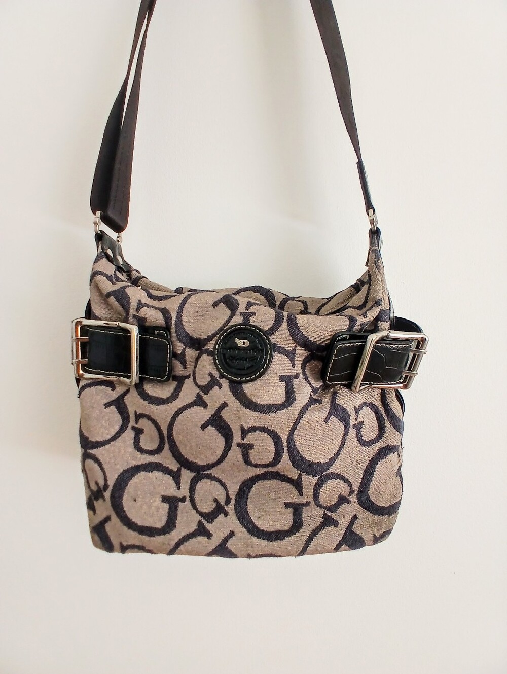 DOTCOM CLoth with Leather detail trim shoulder bag  EUC